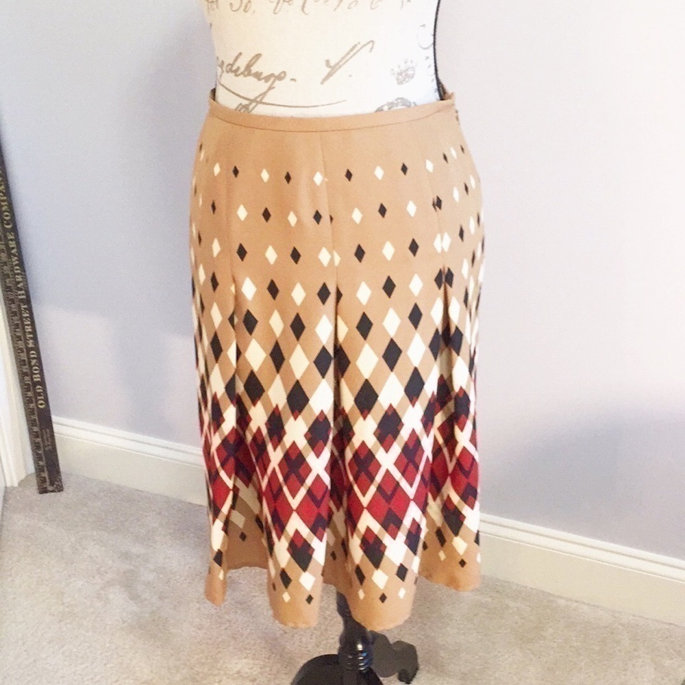 KASPER Pleated Harlequin Print Skirt 6P